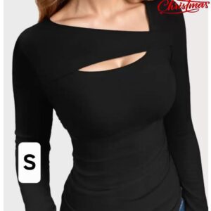 Camiseta de mangas largas con abertura en el escote verde