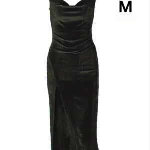 vestido elegante, largo con abertura.